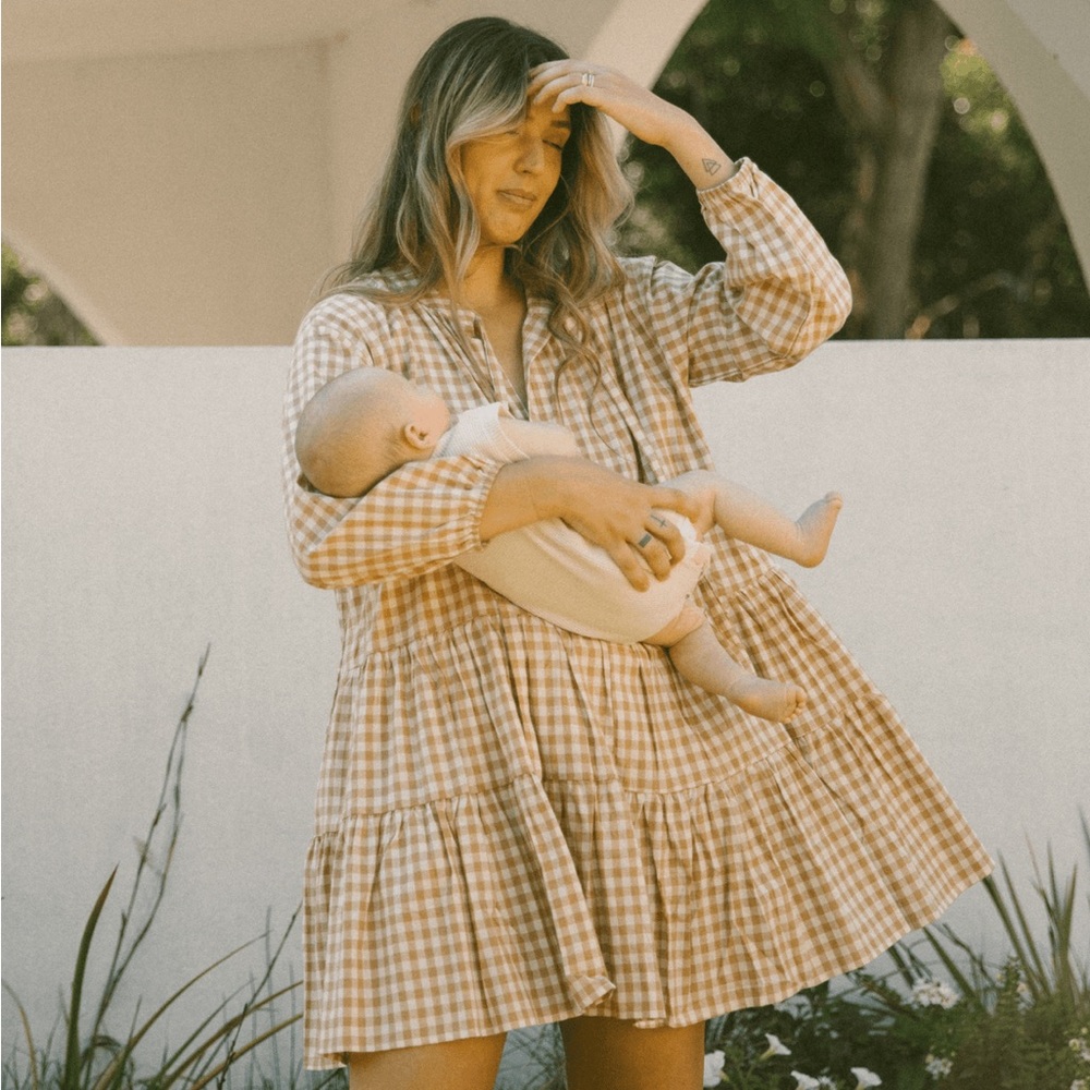 The Lullaby Club Tan Gingham Dress